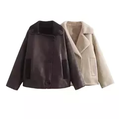 Jaquetas grossas de couro falso femininas, casacos com mistura de lã quente, jaqueta de pelúcia demi-estação, outerwear, outono, inverno, 2024 - comprar online