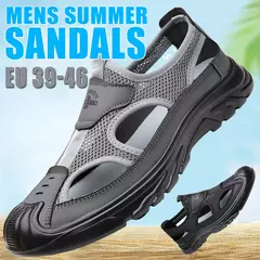 Sandálias Baotou respiráveis masculinas, sapatos de malha oca, leves, antiderrapantes, esportes casuais, ao ar livre, praia, verão