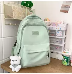 Mochila de grande capacidade para estudante, bolsa simples e versátil para menina, material poliéster unissex, decoração de boneca japonesa - Wolf Magazine