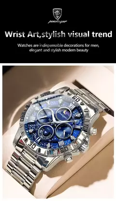 POEDAGAR-Relógio Quartz de Luxo Masculino, Impermeável, Luminoso, Aço Inoxidável, Cronógrafo, Relógio, Esportes, Homem - loja online