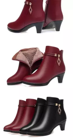 Botas de inverno de couro macio para a mamãe, Sapatos de plataforma pretos eleg - comprar online