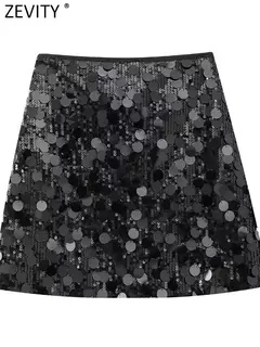 Mini saia de veludo com lantejoulas Zevity feminina, zíper lateral chique feminino, saias lápis, bainha Shinning, nova moda, QUN255 - Wolf Magazine