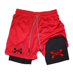 Shorts esportivos de malha rápida seca para homens, corrida, treino, compressão, corrida, fitness, ginásio, desempenho, casual, verão, 2 em 1