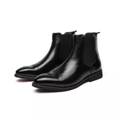 Imagem do Men's Red Sole PU Ankle Chelsea Boots, Business Round Toe Slip-On Shoes