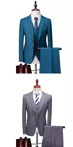 Terno monocromático de três peças masculino, vestido de noiva monocromático para noivo, colete e calça, marca de luxo, negócios formais, 14 cores, M-6XL - loja online