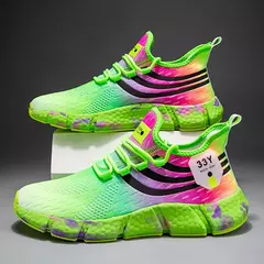 Tênis de corrida antiderrapante respirável masculino, tênis leve, calçado verde fluorescente, calçado confortável, nova moda