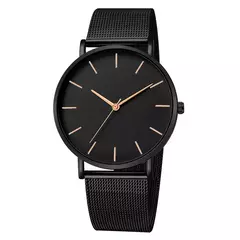 Relógio de pulso de malha de aço inoxidável feminino, feminino Fashion, Casual, Simples, Quartzo, Hora de Metal, Feminino, Preto - comprar online