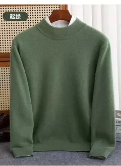 Pulôver de malha de lã de gola meia alta masculino, suéter quente de cor sólida, blusa casual de negócios 100% lã, outono inverno