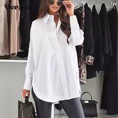 Camisa branca mulher moda turn down collar blusas para mulheres moda 2024 senhoras camisa de manga longa camisa de grandes dimensões