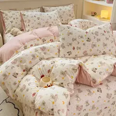 Conjunto de cama infantil com 3 peças, colcha rosa, capa de edredão floral vegetal, padrão de gato, desenhos animados fofos, conjunto de cama para meninas, decoração do quarto - Wolf Magazine