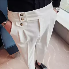 Calça formal de botão de cintura alta estilo britânico masculina, terno casual empresarial, calça de escritório, monocromática, alta qualidade, nova, primavera - loja online