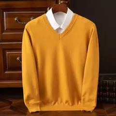 Imagem do Pulôver clássico com decote em v masculino, suéter super de cashmere, camisa grossa, roupas quentes masculino, 4XL, outono e inverno