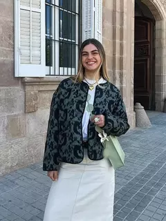 Casaco de algodão estampado de peito único feminino, bolsos elegantes, jaqueta de mangas compridas, streetwear com gola O, moda senhora, outono, inverno, 2024 - comprar online