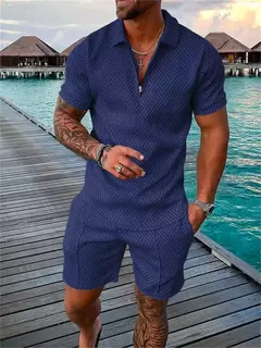 Conjunto de camisa polo e shorts monocromático impresso em 3D masculino, agasalho com zíper, camiseta extragrande, ternos, roupas, moda verão, 2 peças - comprar online