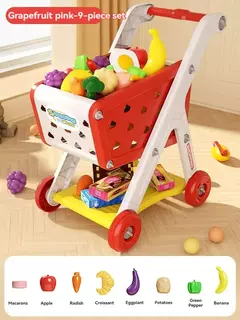 Grande carrinho de compras de supermercado para crianças, carrinho para crianças, brinquedos Push Car, simulação de frutas, comida, presentes de aniversário, novo - loja online
