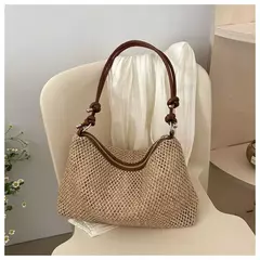 Saco de palha tecido Rattan para senhoras, sacola de grande capacidade, bolsa trançada artesanal, bolsa de ombro, moda - comprar online