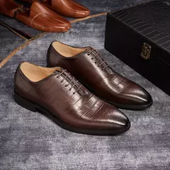 Couro genuíno masculino apontou dedo Oxford sapatos, sapatos de casamento forma na internet
