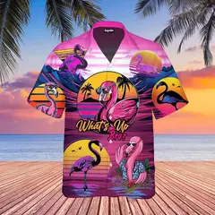 Flamingo desenho animado 3D dos homens camisa havaiana, camisa de praia extragrande, tops de manga curta, roupas masculinas engraçadas, moda verão, nova na internet