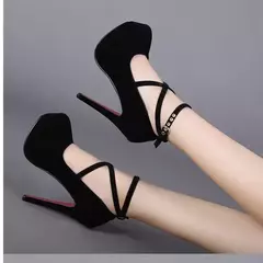 Imagem do Sandálias clássicas de salto alto para mulheres, sapatos de plataforma com alça no tornozelo sexy para senhoras, nova moda, verão, 2024