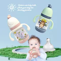 Garrafa de desenho animado para alimentação de bebês recém-nascidos, sem BPA, à prova de queda e vazamento, 240ml na internet
