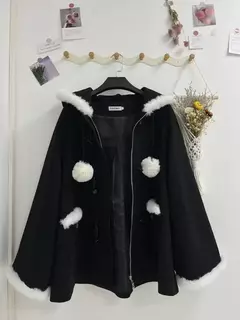 Subcultura 2025 preto capa casaco feminino inverno solto com capuz zíper casaco moda elegante casual gótico natal xale roupas na internet