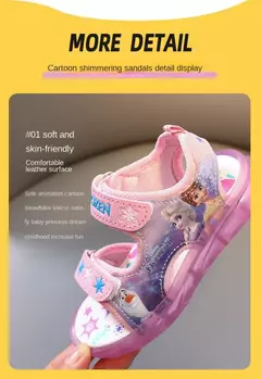 Imagem do Disney Frozen Cartoon Sneakers for Children, Sapatos casuais para meninas, LED Light, Sandálias Flash, Princesa Elsa, Bebê, Crianças
