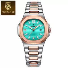 POEDAGAR-Relógio Quartzo Quadrado Feminino com Caixa, Relógios Femininos, Impermeável, Data, Feminino, Relógio, Luxo, Vestido