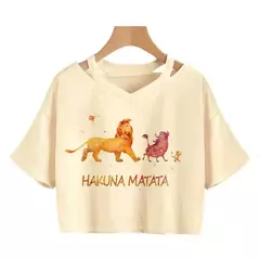 Disney o rei leão colheita topo t camisa recortada harajuku camiseta hakuna matata tshirt feminino topo t roupas femininas