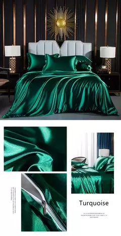 Imagem do Cama de seda sólida com capa de edredão, lençol, folha plana, fronha, lençol de luxo, rei, rainha, duplo, Twin Size