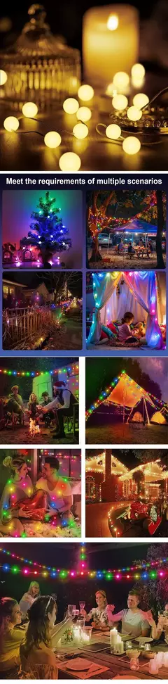 Cordas de iluminação led fada à prova dwaterproof água bolha bola lâmpada bluetooth app controle remoto usb controlador música sonho cor natal
