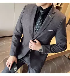 Terno xadrez formal masculino, vestido de noiva noivo, blazer de festa, calças, jaqueta, colete, calças, high-end, casual, escritório, marca na internet