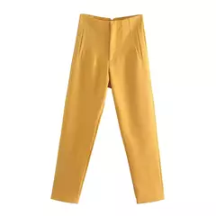Imagem do Willshela-Calça reta de cintura alta feminina, calça de zíper frontal, comprimento total, moda feminina chique, vintage