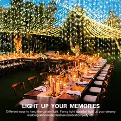 Impermeável Solar LED Curtain Light Decoração de guirlanda ao ar livre, luzes de corda, quintal, Natal, fada, luzes de corda, 300LEDs na internet