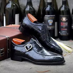 Sapatos de casamento masculino com fivela de couro mocassins da moda, sapato de vestido, biqueira quadrada, formal, elegante, de boa qualidade, casual
