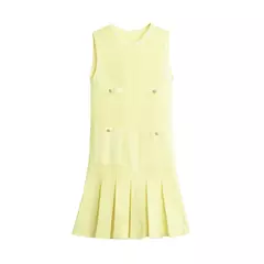 Mini vestido de bolso feminino sem mangas com o pescoço, malha, elegante vestido de botão, fino Lady Fashion, verão, fêmea, 2024 - comprar online