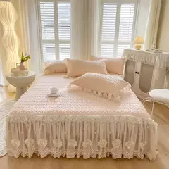 Colcha de verão chique látex na cama, saia de renda, tampa de cama dupla, colchão de dormir, lavável, macio com 2 fronhas - Wolf Magazine