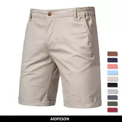 Imagem do Calções de praia masculinos com elástico na cintura, 100% algodão, social, casual, negócios, alta qualidade, 10 cores, novo, verão, 2021