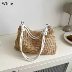 Imagem do Saco de palha tecido Rattan para senhoras, sacola de grande capacidade, bolsa trançada artesanal, bolsa de ombro, moda
