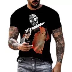 Camiseta de crânio extragrande manga curta masculina, streetwear de hip-hop, blusa casual, camiseta Harajuku, Y2k, roupa gola O, tendência na internet