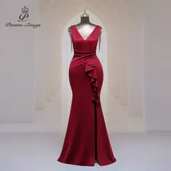 Vestido sexy de fenda lateral para mulheres, Vestido longo de baile, Ombro macio de cetim, Vestidos de noite, Vestido Maxi - comprar online