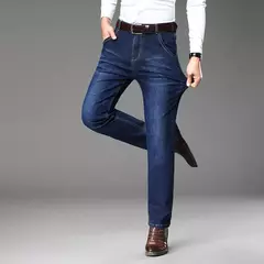Calça jeans solta reta com elásticos, justa, elástica, calça casual, jeans, azul, preta, streetwear comercial para homens - Wolf Magazine