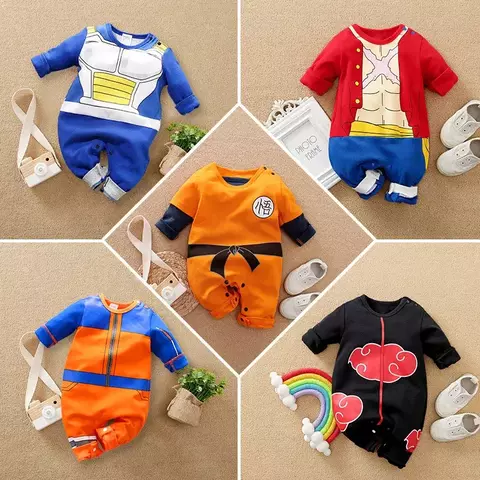 Traje recém-nascido do bebê anime macacão menino kakashi akatsuki chopper zoro vegeta cosplay roupas infantis macacão 0-18 meses