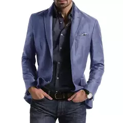 Imagem do Casaco de terno xadrez slim fit estampado masculino, fechamento de botão único, cardigã reto de comprimento médio, casaco de trabalho, estilo comercial formal, manga comprida, cardigã