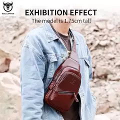Imagem do BULLCAPTAIN-Bolsa de Peito de Couro Masculina, Grande Capacidade, Bolsa Mensageiro Casual, Classic, XB 127, Latest, 2023