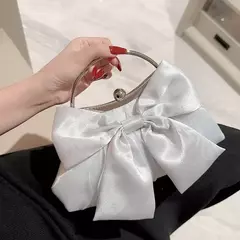 Arco de cetim branco Fairy Evening Bags para mulheres, bolsas de metal, embreagens de festa de casamento, bolsa de ombro corrente - comprar online