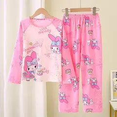 Pijamas de seda de leite de manga longa das crianças design dos desenhos animados roupas para casa adequado primavera verão estilo fino roupas de ar condicionado - Wolf Magazine