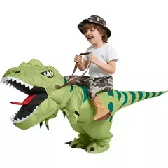 Nova venda quente engraçado criança adulto inflável equitação dinossauro verde cosplay traje crianças fantasia vestido de festa tema do feriado do dia das bruxas