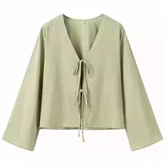 TRAF-Top feminino de manga comprida, camisas casuais, blusas amarradas femininas, blusas de praia de verão, branca, 2024 - loja online
