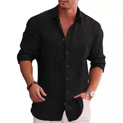Camisa de linho de algodão manga longa masculina, plus size, monocromática, estilo casual, outono, venda quente - Wolf Magazine