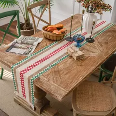 Algodão e linho Splicing Table Flag para casa, toalha de mesa tecida Tassel, Material Natural, Decoração Pastoral, 2 cores